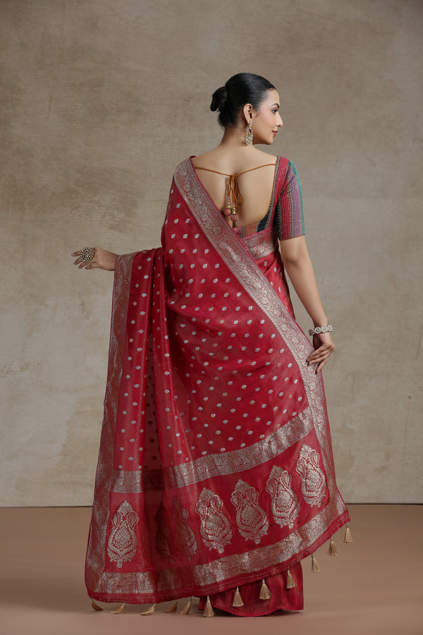 Rust Dola Silk Saree with Woven Detailing