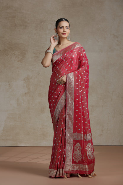 Rust Dola Silk Saree with Woven Detailing