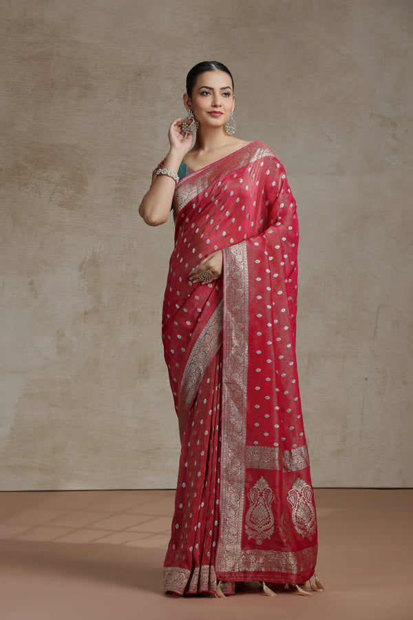 Rust Dola Silk Saree with Woven Detailing