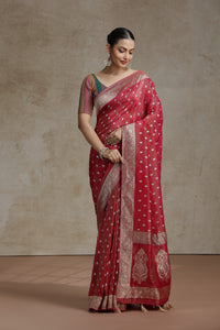 Rust Dola Silk Saree with Woven Detailing