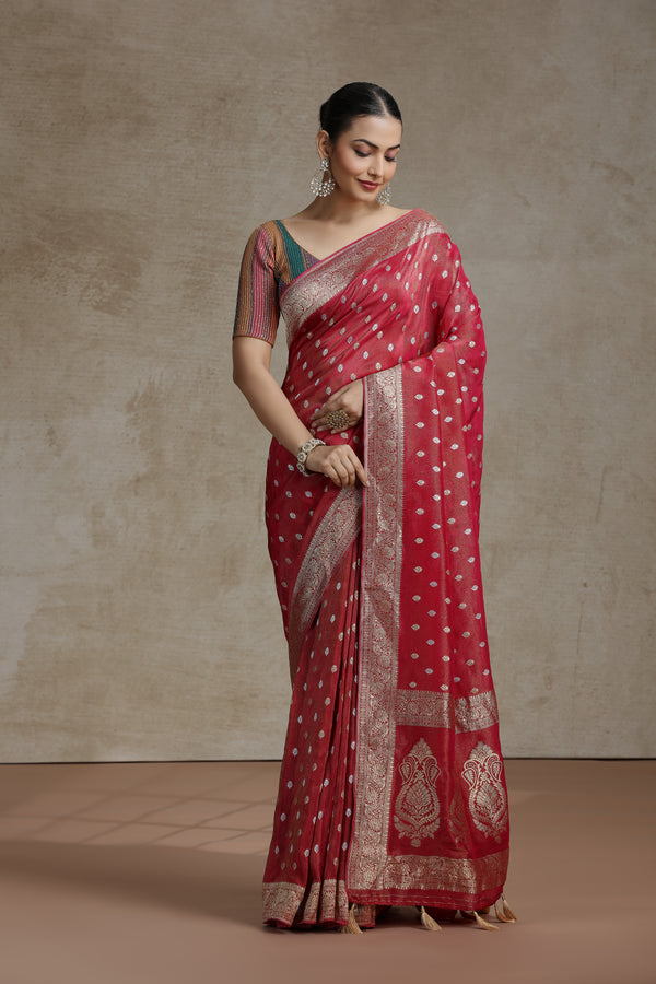 Rust Dola Silk Saree with Woven Detailing