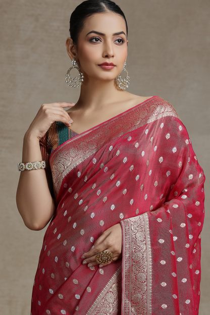 Rust Dola Silk Saree with Woven Detailing