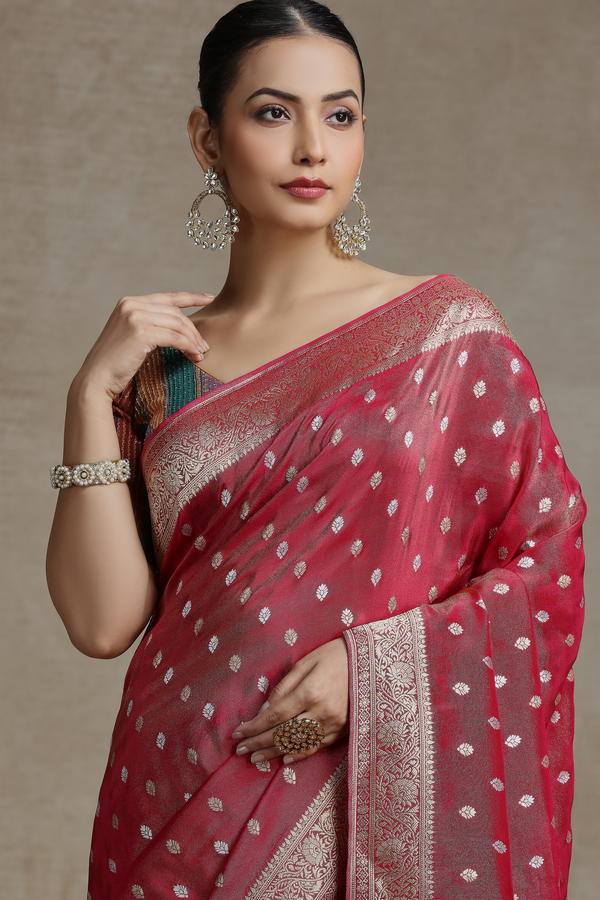 Rust Dola Silk Saree with Woven Detailing