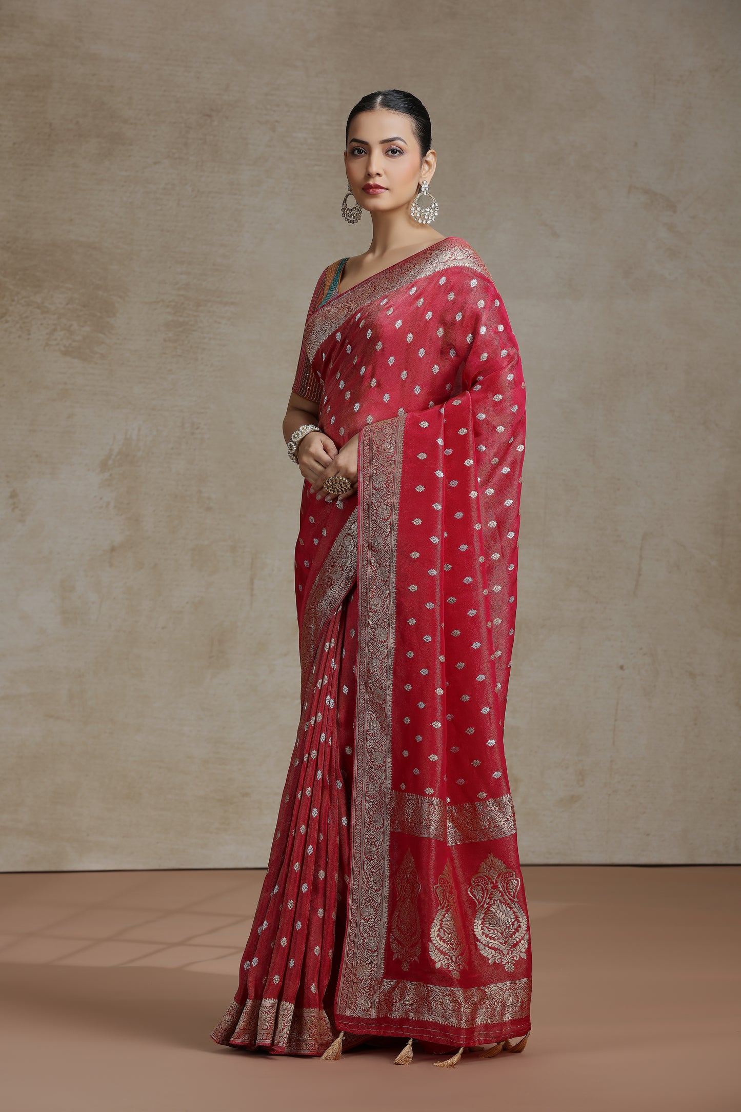Rust Dola Silk Saree with Woven Detailing
