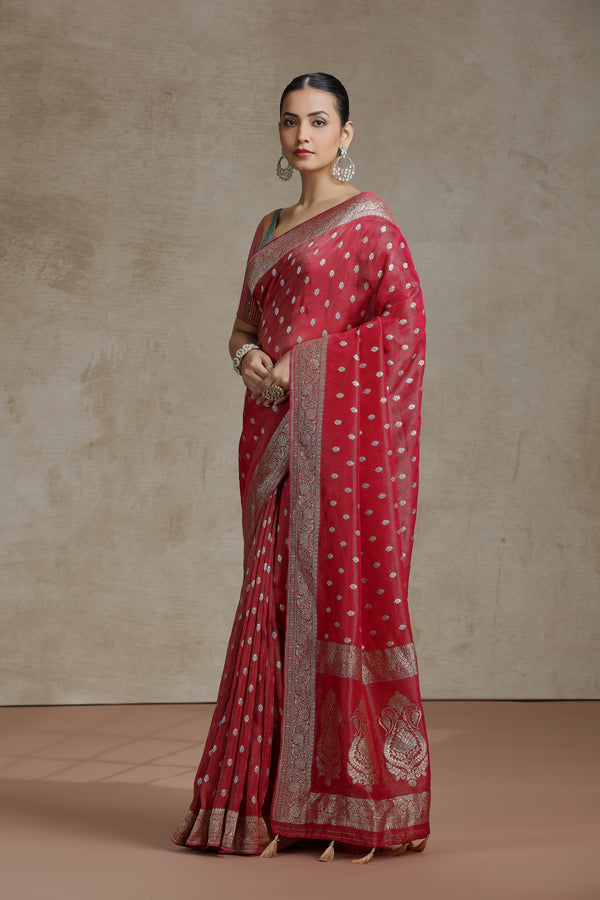 Rust Dola Silk Saree with Woven Detailing