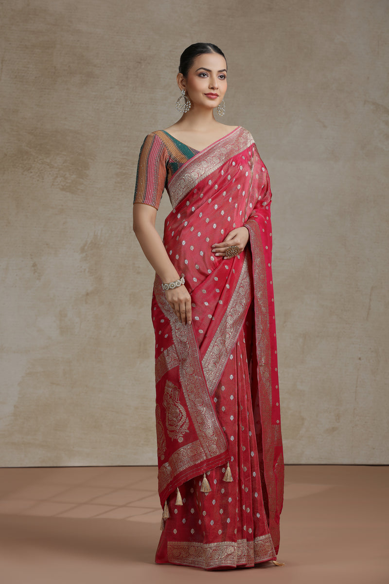 Rust Dola Silk Saree with Woven Detailing