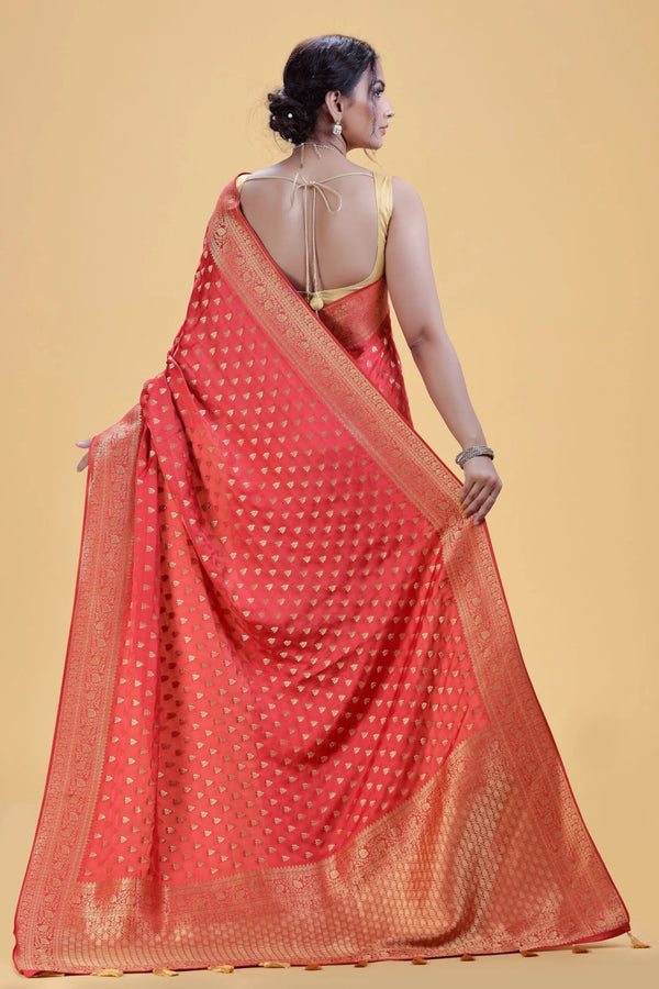 Cherry Red Dola Silk Saree with Gold Butti Weaving