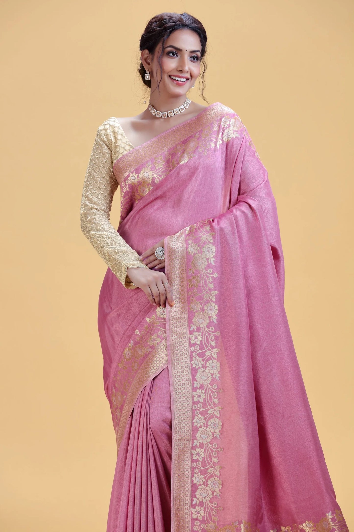 Lilac Dola Silk Saree with Unstitched Blouse
