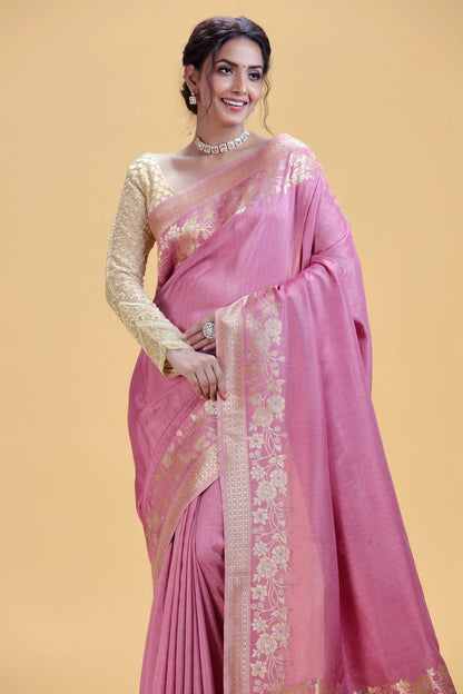 Lilac Dola Silk Saree with Unstitched Blouse