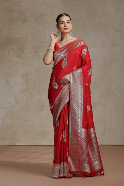 Red Dola Silk Saree with Woven Detailing
