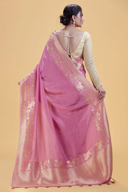 Lilac Dola Silk Saree with Unstitched Blouse