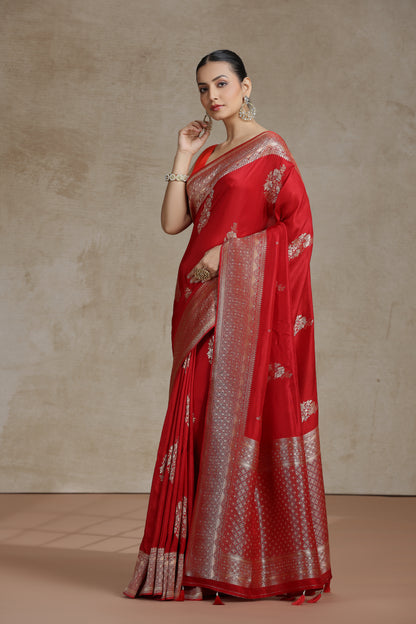 Red Dola Silk Saree with Woven Detailing