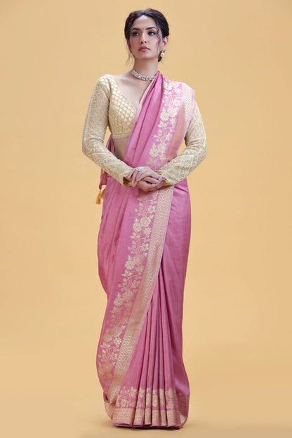 Lilac Dola Silk Saree with Unstitched Blouse