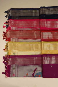 Purple Woven Chanderi Saree with Unstitched Blouse