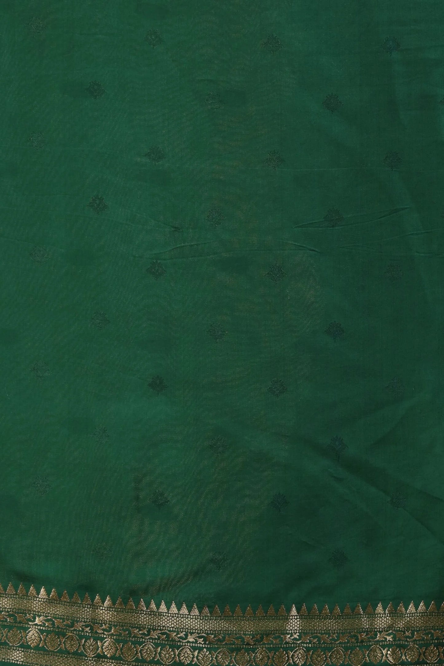 Deep Olive Green Dola Silk Saree with Gold Weaving