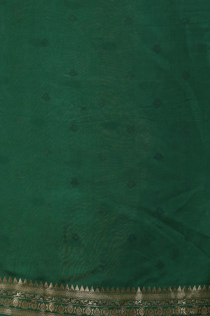 Deep Olive Green Dola Silk Saree with Gold Weaving