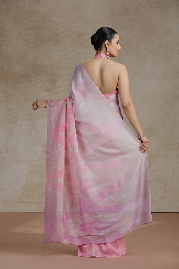 Pink & Mauve Ombre Organza Saree with Weaving Work