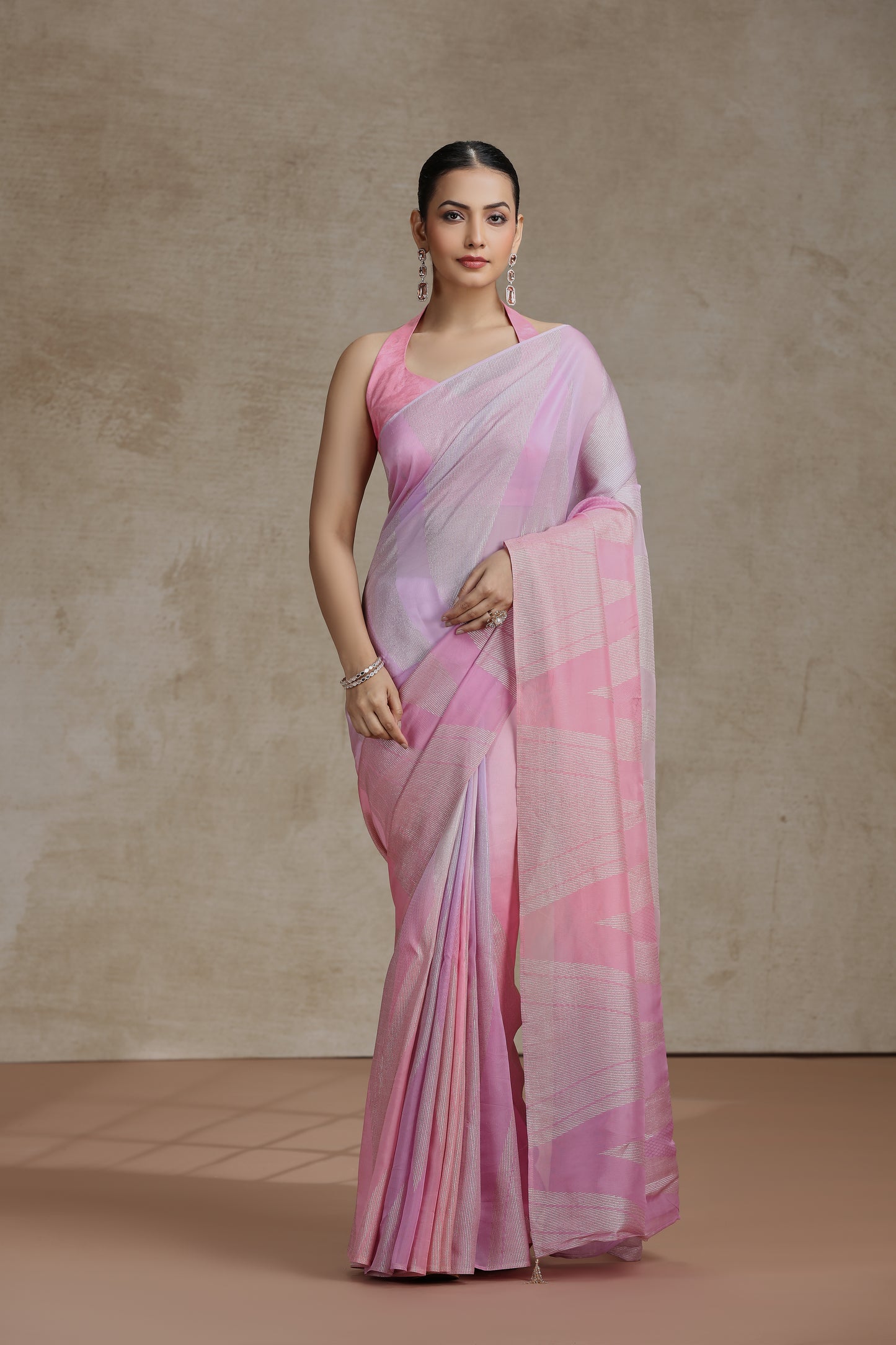 Pink & Mauve Ombre Organza Saree with Weaving Work