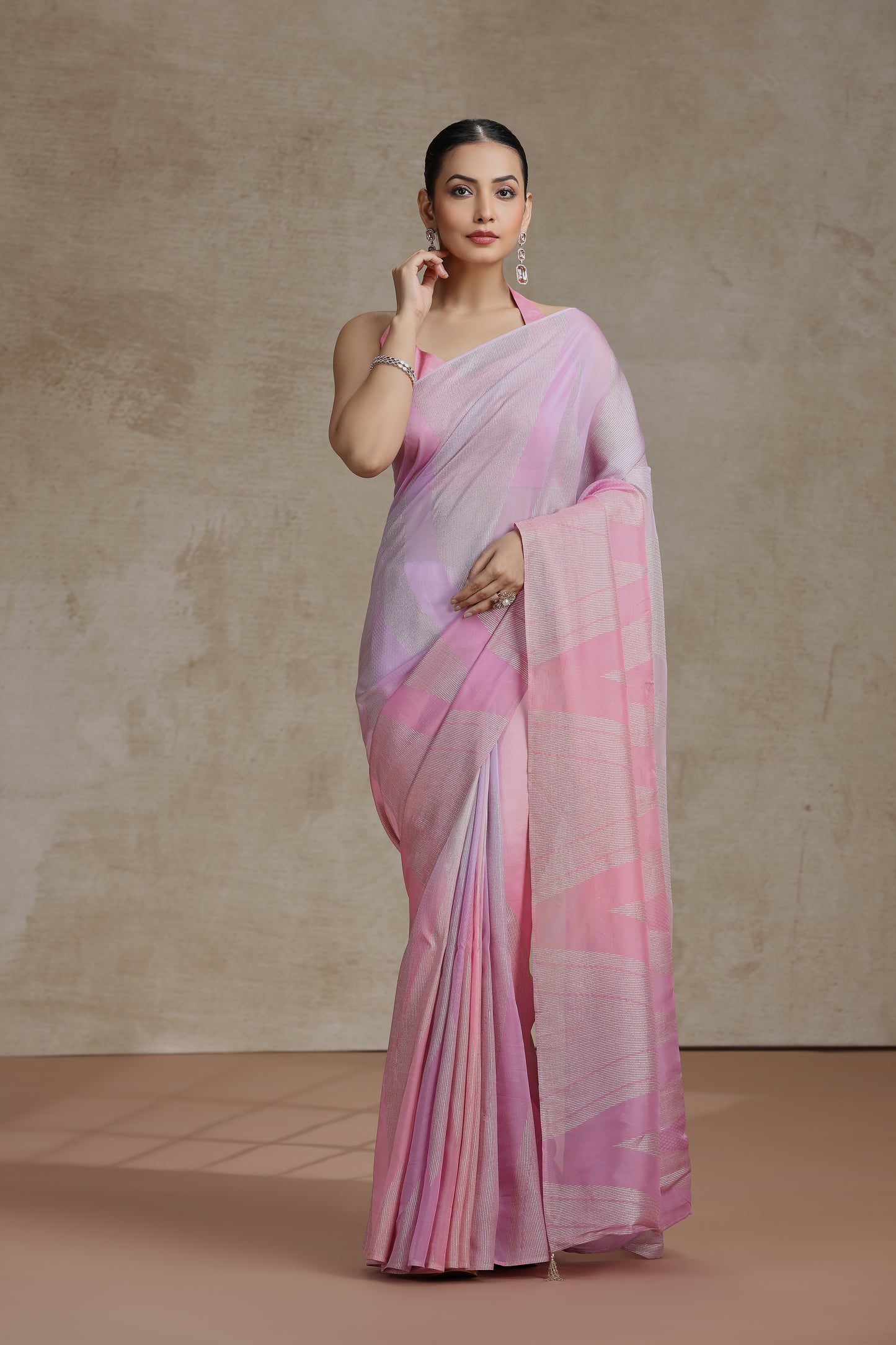 Pink & Mauve Ombre Organza Saree with Weaving Work