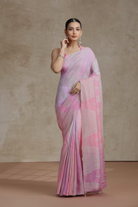 Pink & Mauve Ombre Organza Saree with Weaving Work
