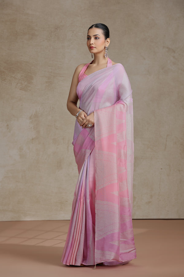 Pink & Mauve Ombre Organza Saree with Weaving Work