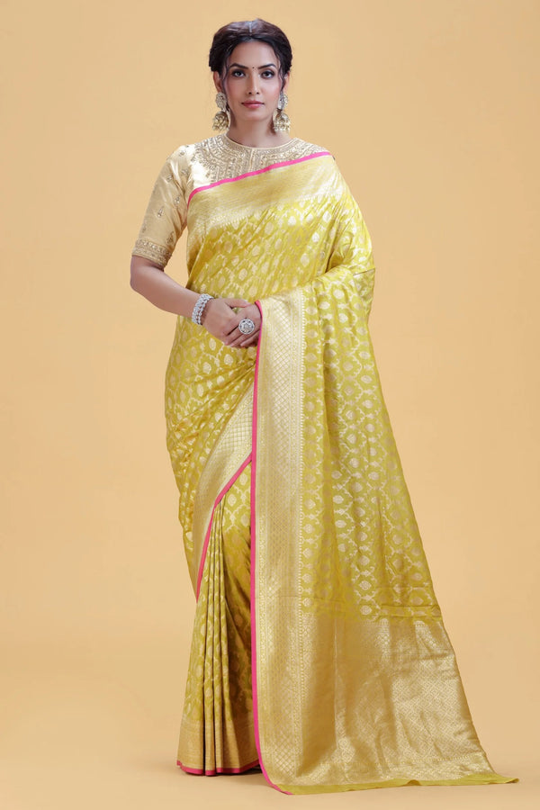 Yellow Kathan Silk Saree with Gold Weaving