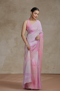Pink & Mauve Ombre Organza Saree with Weaving Work