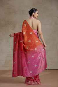 Ambre Dola Silk Saree with Woven Detailing & Rani Pink Blouse