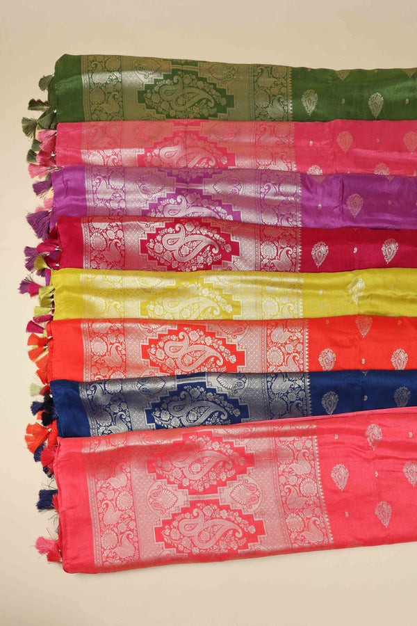 Maroon Dola Silk Saree with Unstitched Blouse
