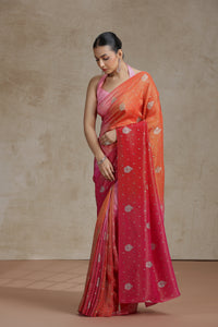 Ambre Dola Silk Saree with Woven Detailing & Rani Pink Blouse