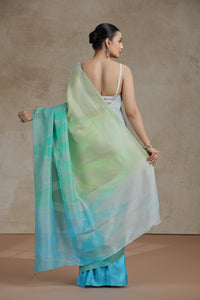 Ambre Organza Saree with Weaving & Firozi Blue Dola Silk Blouse