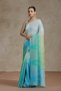 Ambre Organza Saree with Weaving & Firozi Blue Dola Silk Blouse