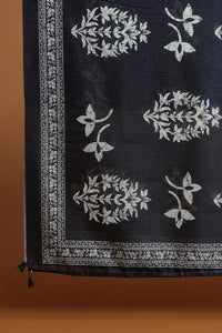 Indigo Floral Printed Dupatta with Border Detailing