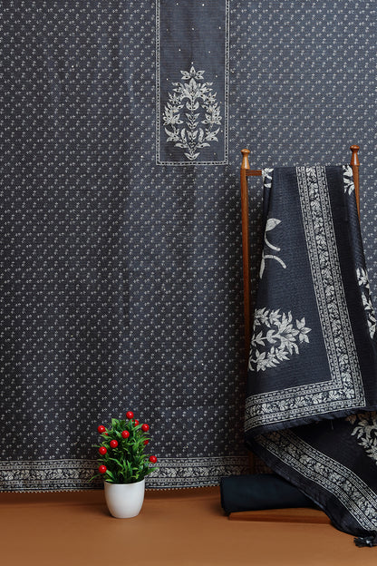 Slate Blue Floral Printed Dupatta with Border Detail