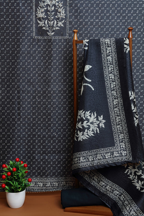 Indigo Floral Printed Dupatta with Border Detailing