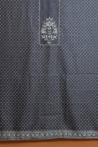 Slate Blue Floral Printed Dupatta with Border Detail