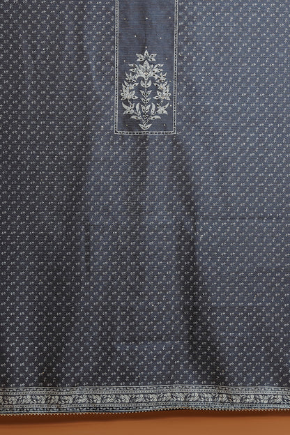 Slate Blue Floral Printed Dupatta with Border Detail