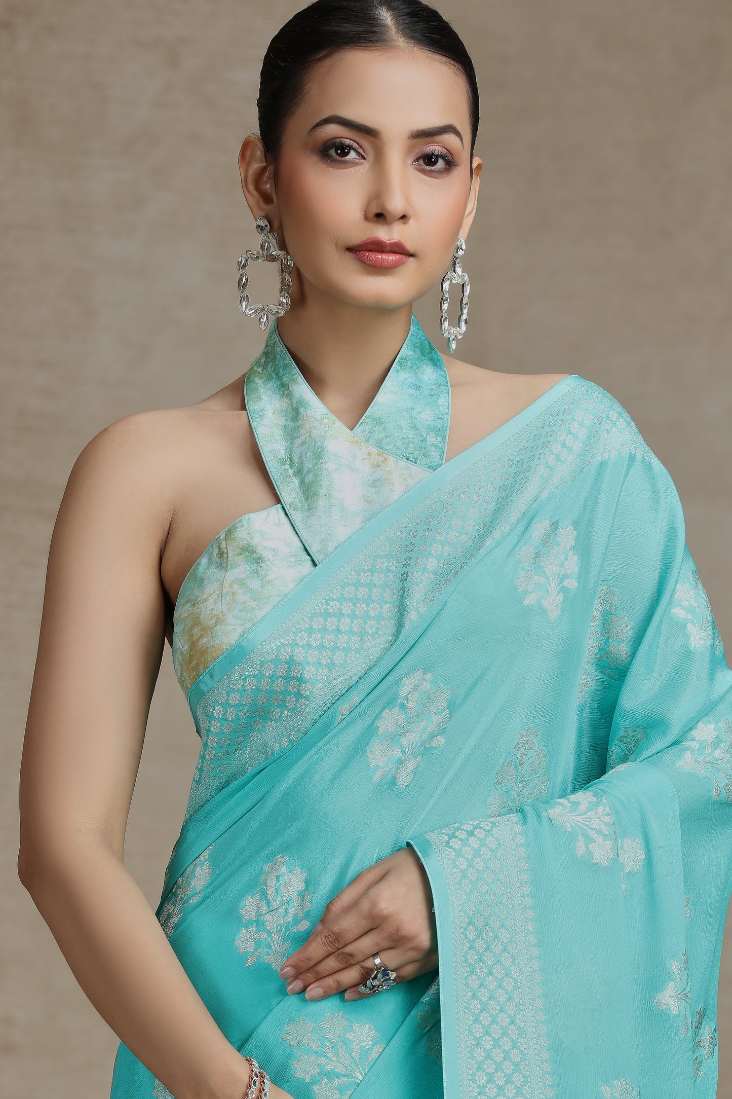 Firozi Blue Dola Silk Saree with Woven Detailing