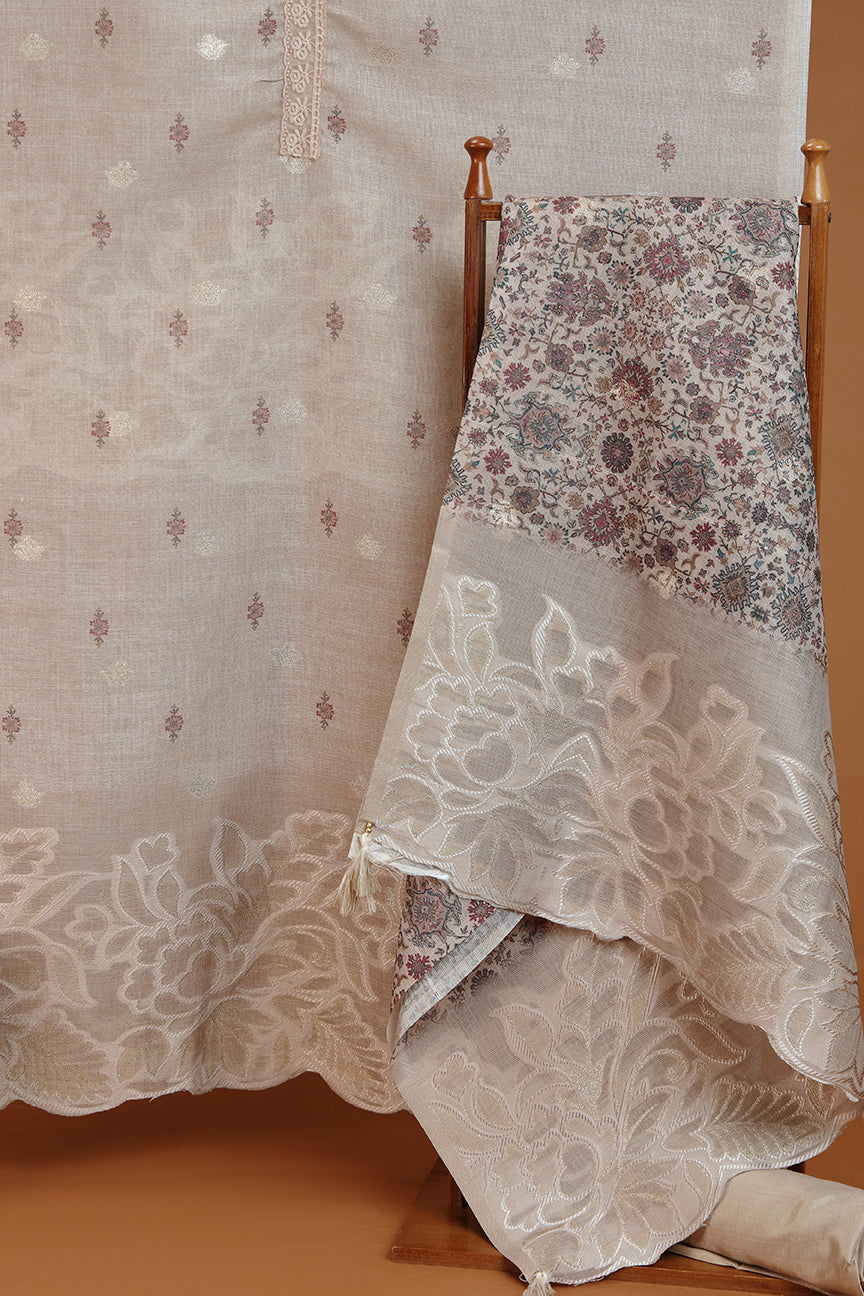 Beige Woven Kora Silk Kurta with Satin Silk Salwaar Set