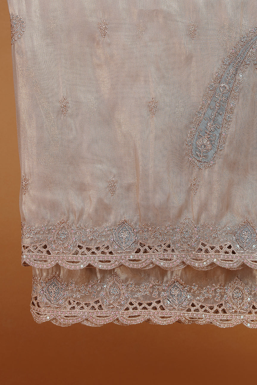 Champagne Kurta with Intricate Embroidered Front Panel