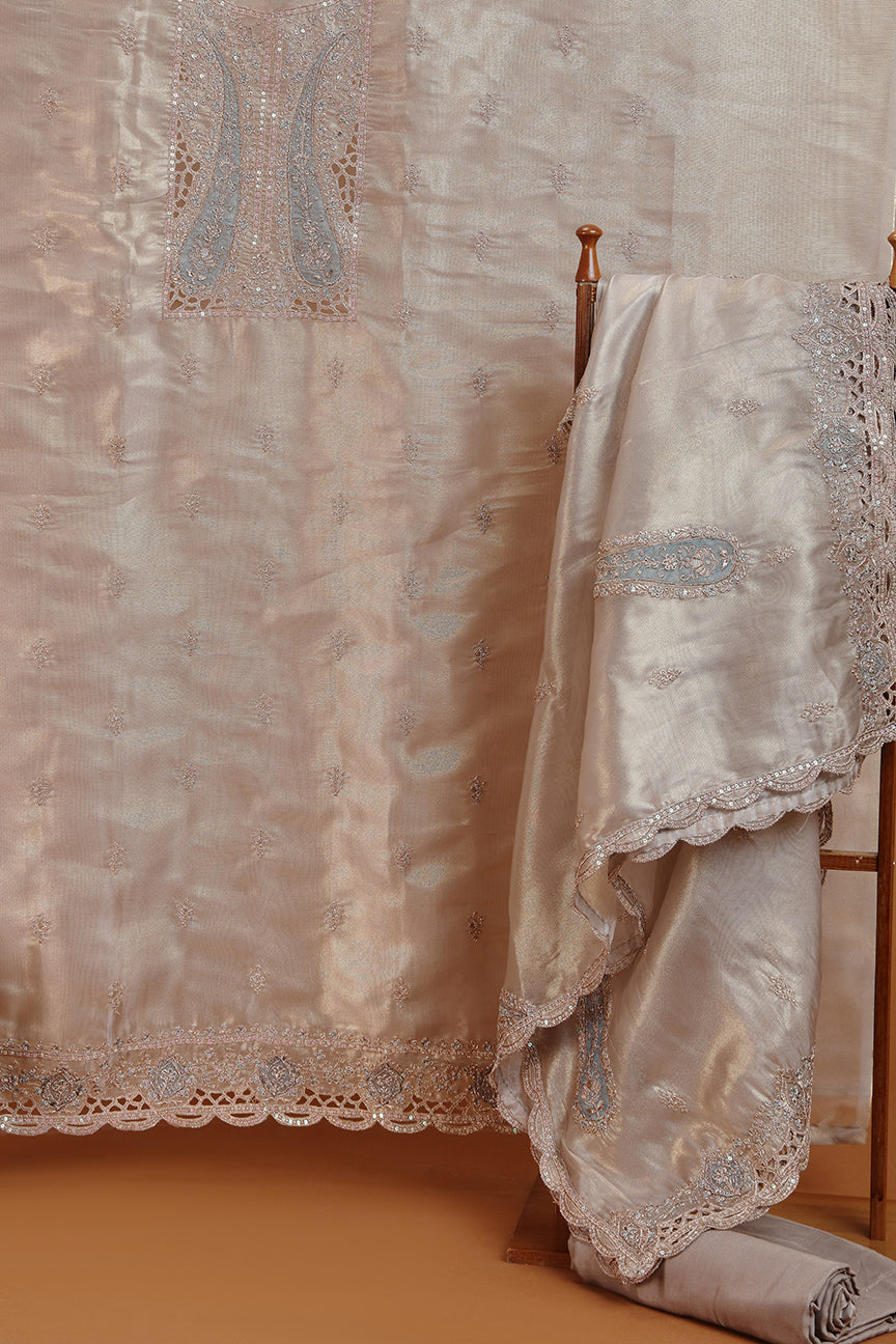 Champagne Kurta with Intricate Embroidered Front Panel