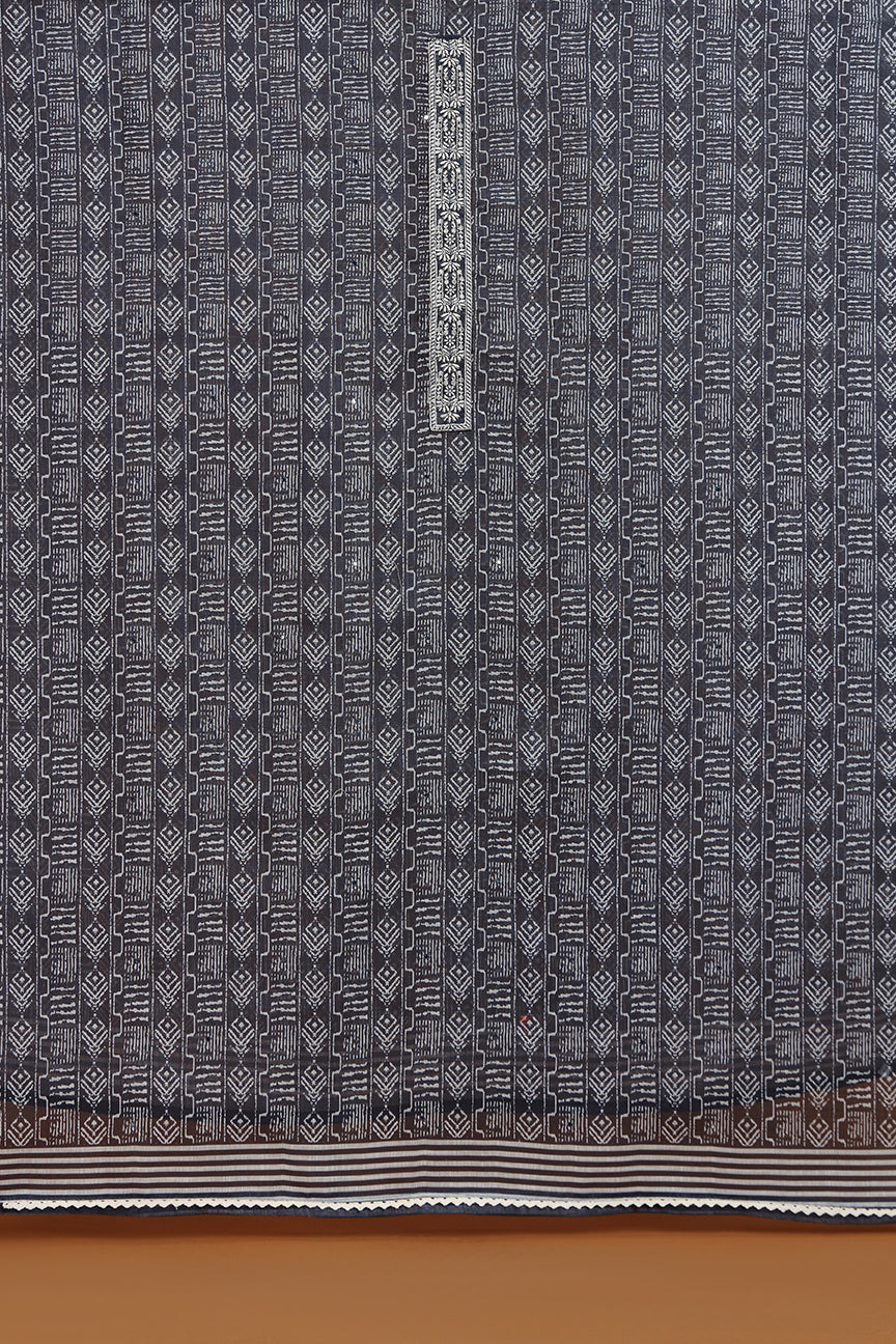 Black Geometric Printed Kurta with Embroidered Panel