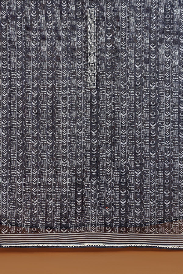 Black Geometric Printed Kurta with Embroidered Panel