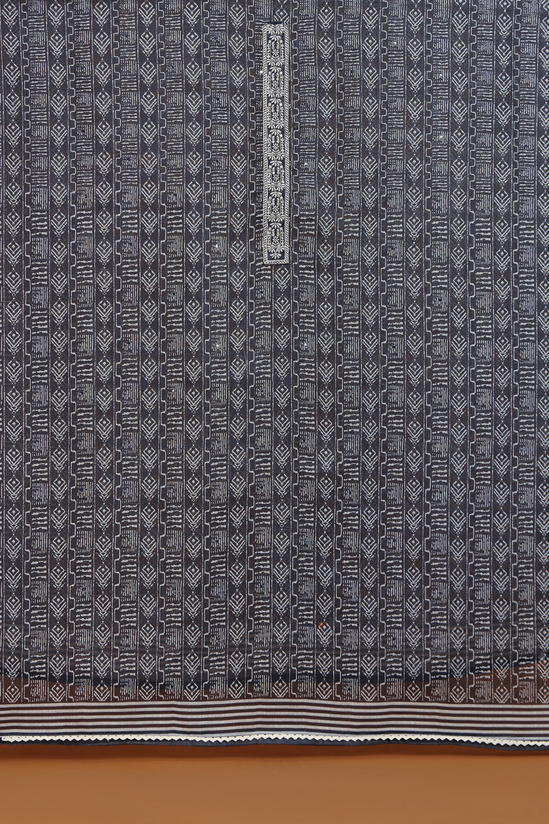 Black Geometric Printed Kurta with Embroidered Panel