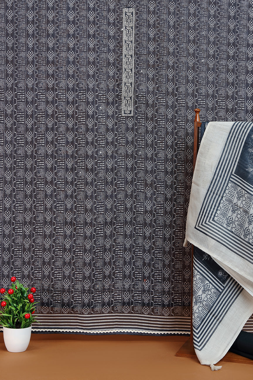 Black Geometric Printed Kurta with Embroidered Panel