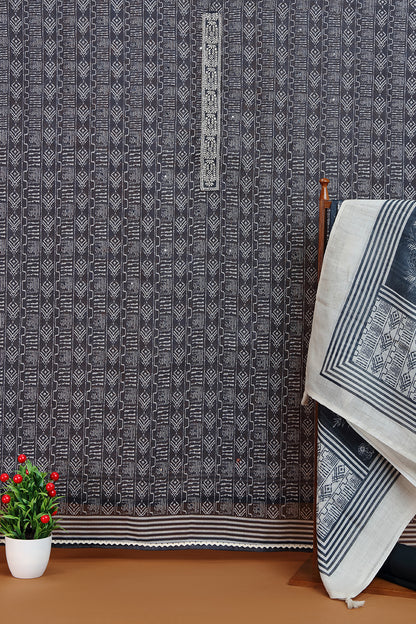 Black Geometric Printed Kurta with Embroidered Panel