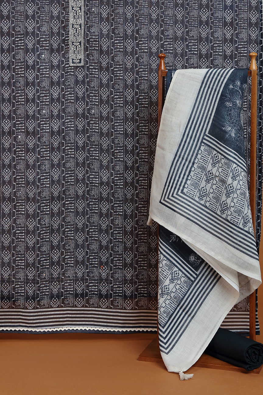 Black Geometric Printed Kurta with Embroidered Panel