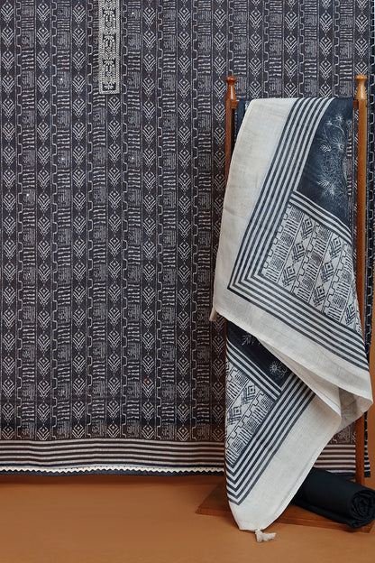 Black Geometric Printed Kurta with Embroidered Panel