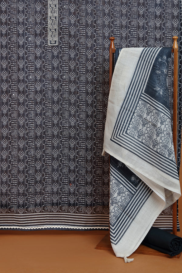 Black Geometric Printed Kurta with Embroidered Panel