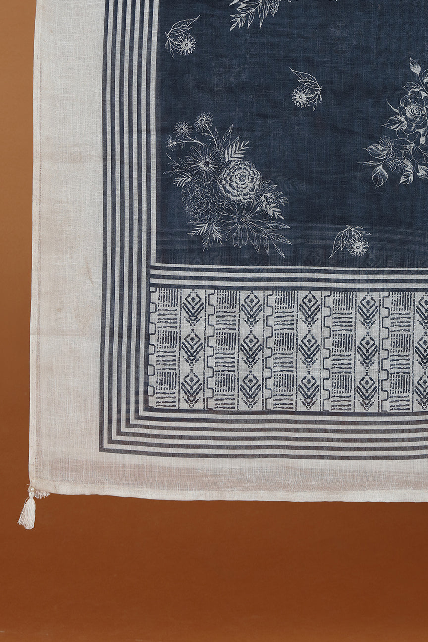 Black Geometric Printed Kurta with Embroidered Panel